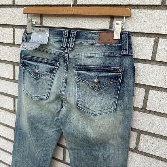 NWT Vigoss Bootcut Jeans Flap Pockets Distressed Medium Wash Y2K Size 3 - Picture 9 of 14